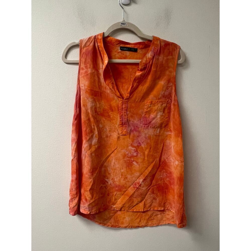 Gypsy 05 Orange Tie-Dye Sleeveless V-Neck Blouse